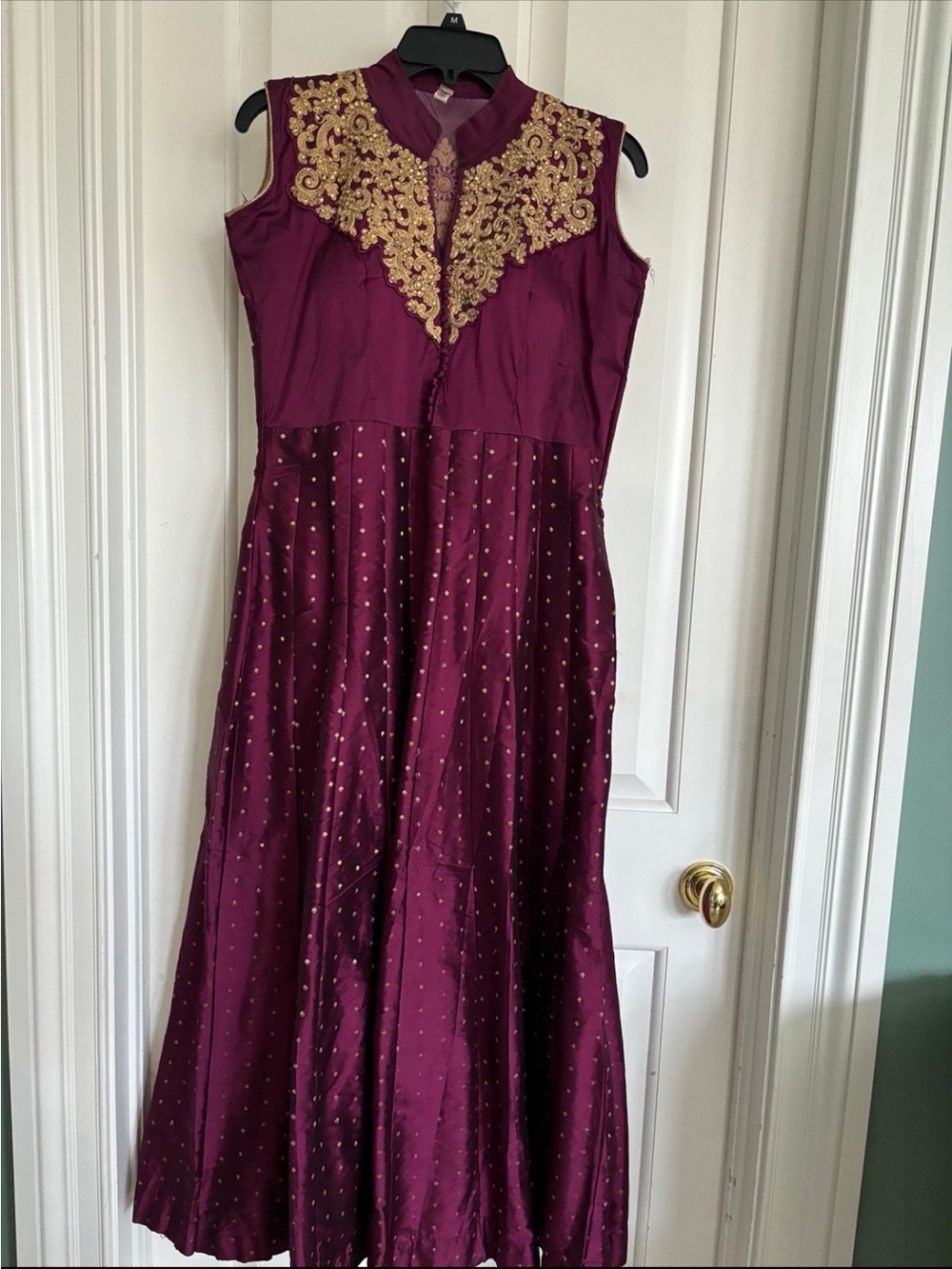 Elegant deep purple  Embroidered Sleeveless Maxi Dress medium